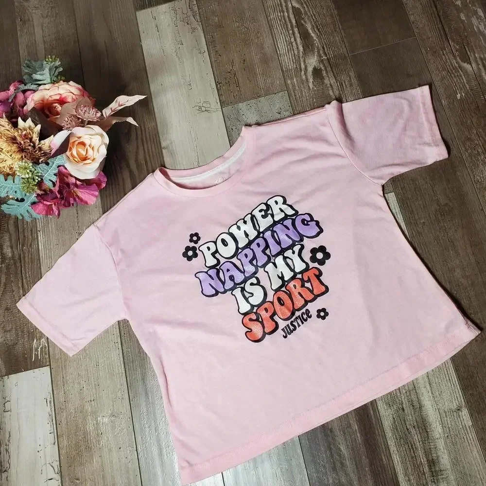 Justice Girls Pink Short Sleeve Sparkly Top Size 12/14 Large